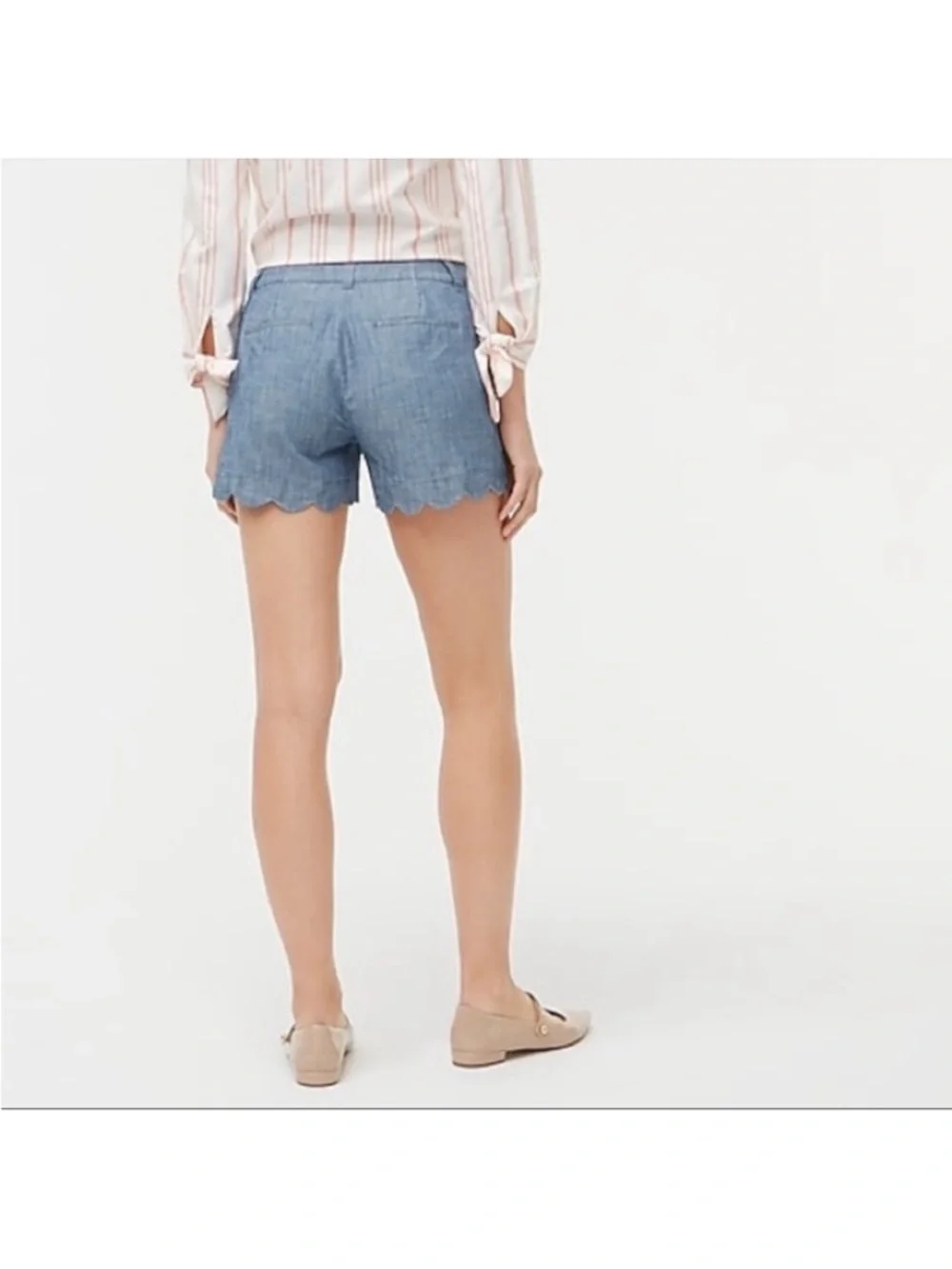 J. Crew Blue Chambray Women’s Linen Shorts with Scalloped Hem